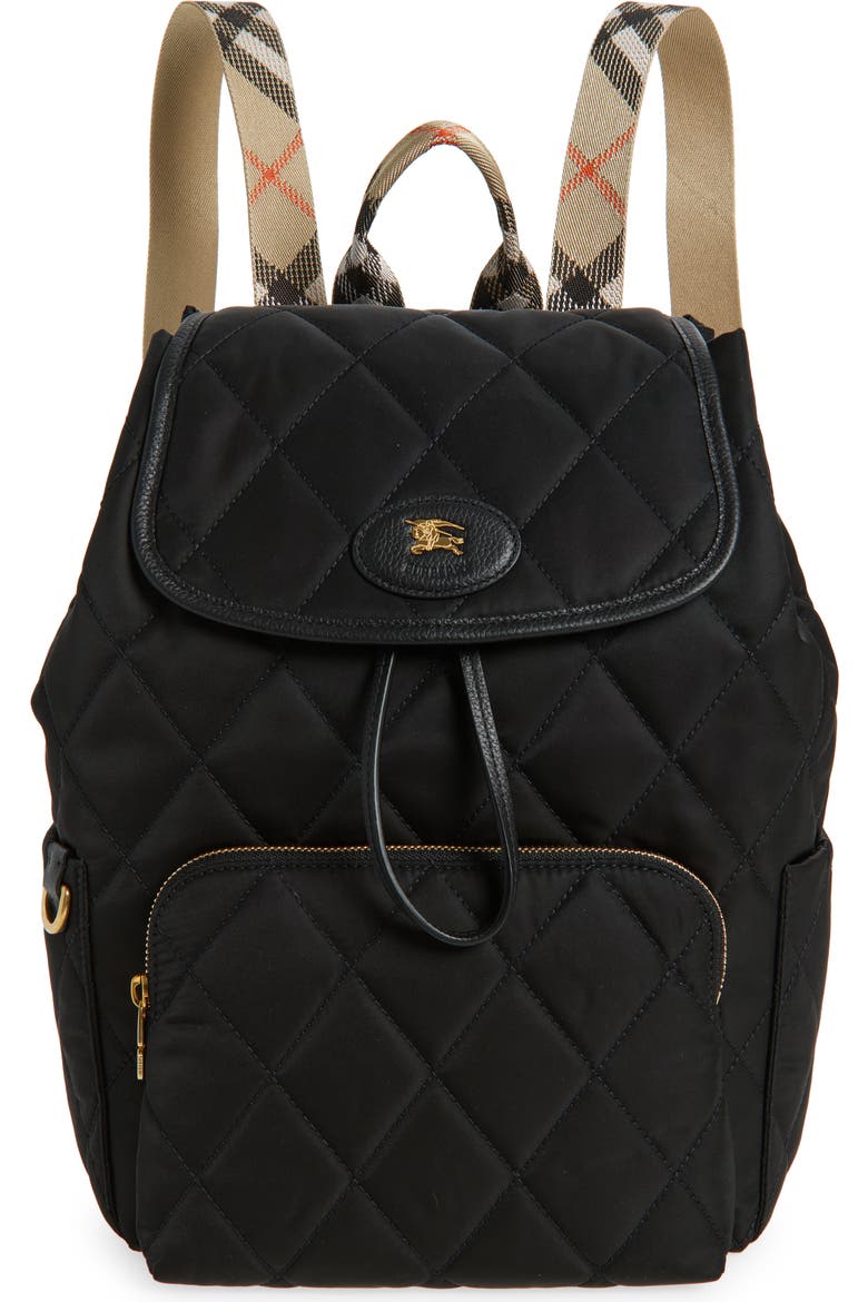 burberry leather trim technical backpack Chester Nylon The LOGO BACKPACK from Burberry epitomizes English elegance in a minimalist form Burberry Black Horseshoe Backpack