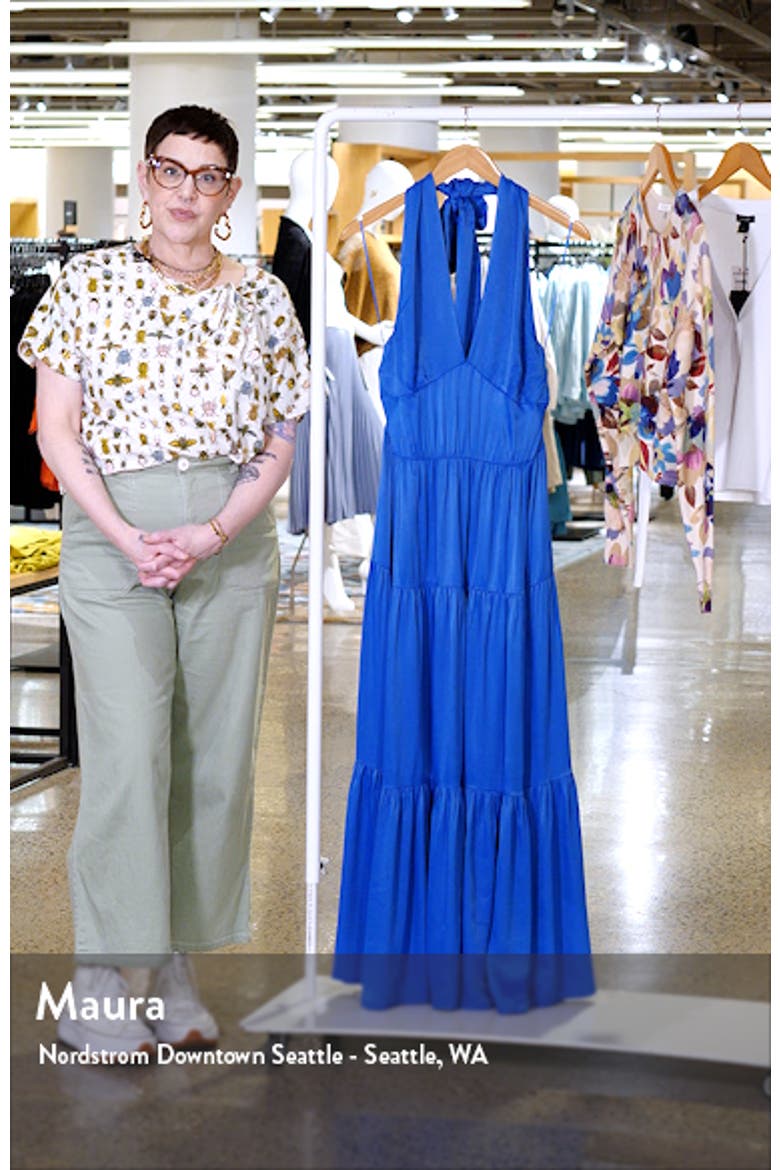 Tiered Satin Halter Maxi Dress video