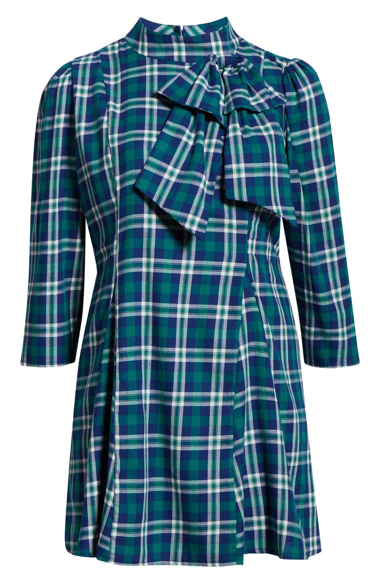 SUGARLIPS Buckley Plaid Bow Minidress, Alternate, color, Navy-Green