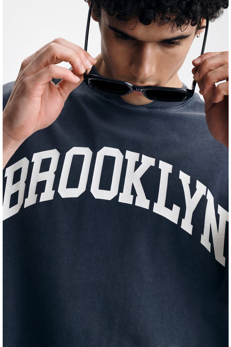 Loose Fit Collegiate Logo Cotton Graphic T-Shirt, Alternate, color, OMBRE BLUE