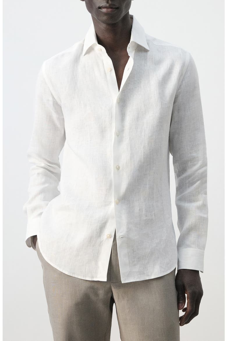 Slim Fit Linen Button-Up Shirt, Main, color, WHITE