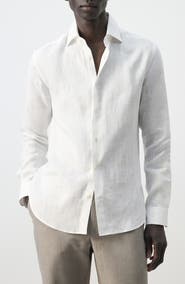 MANGO Slim Fit Linen Button-Up Shirt