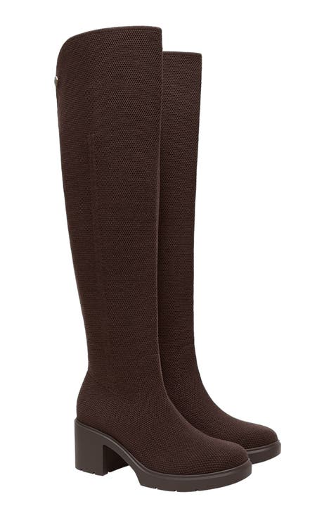 Fold-Over Square-Toe Knee-High Boots (Gia)