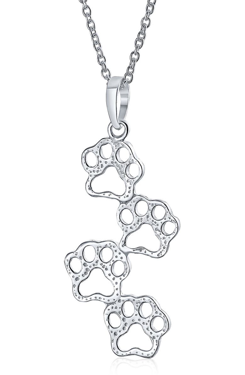 BLING JEWELRY Sterling Silver Paw Pendant Necklace, Alternate, color, Silver