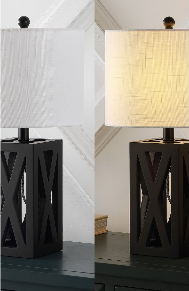 JONATHAN Y Stewart 21.5" Farmhouse Wood LED Table Lamp, Alternate, color, Black