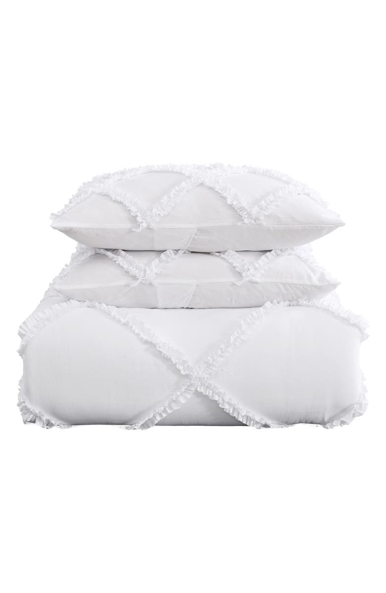 Laura Ashley Norah Microfiber Comforter & Sham 3-Piece Set, Main, color, White