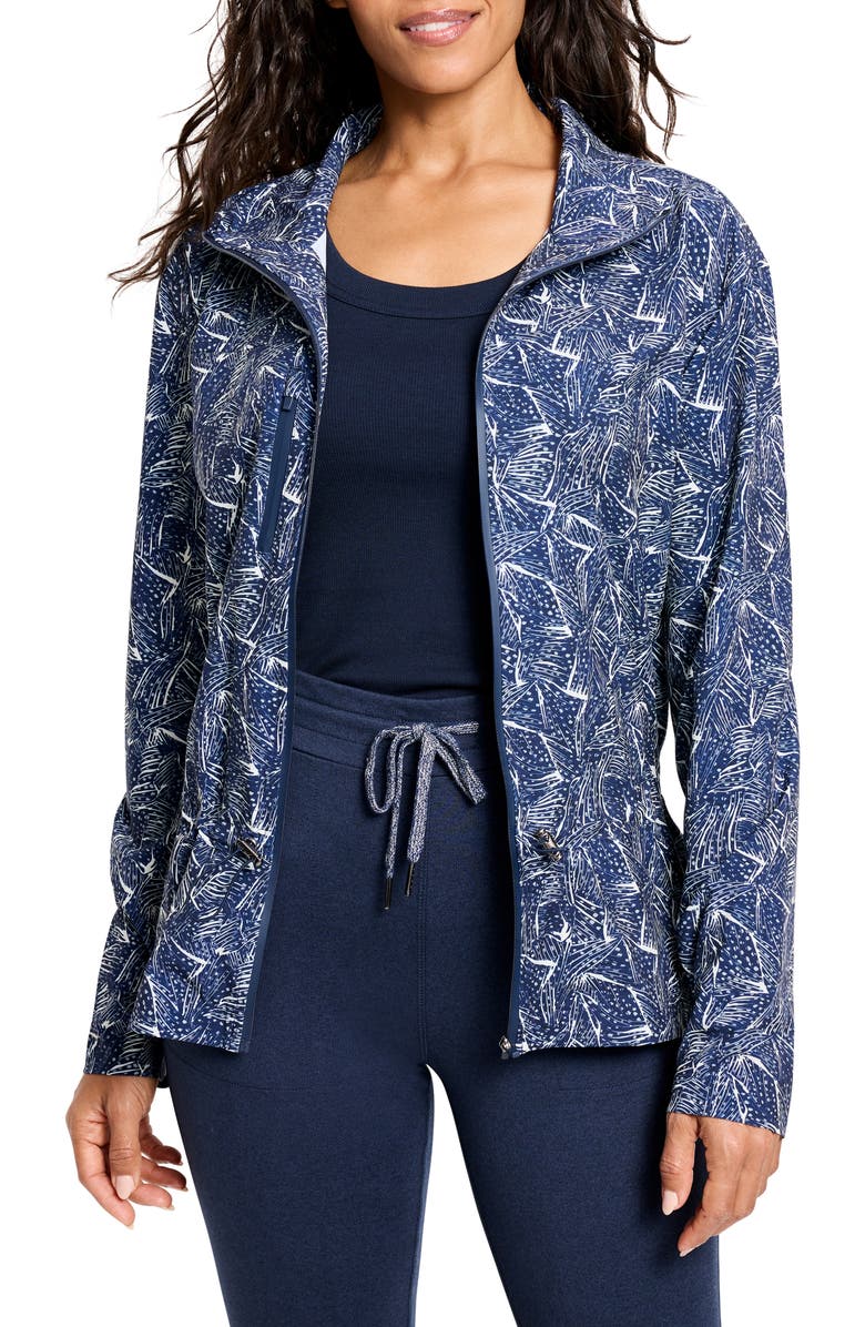 NZ ACTIVE by NIC+ZOE Falling Fans Tech Stretch Zip Jacket, Main, color, Indigo Multi
