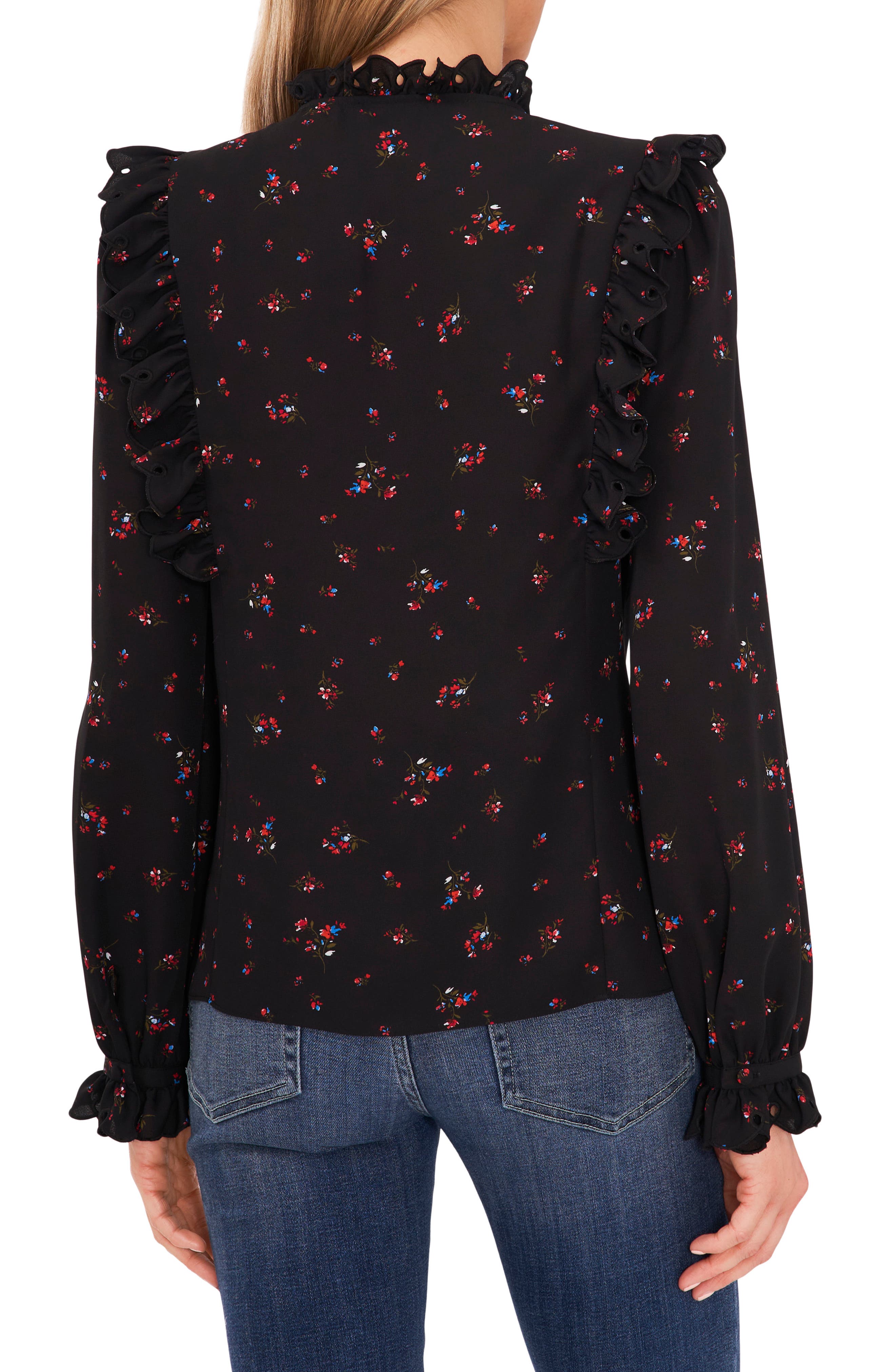 Floral Ruffle Split Neck Blouse - image 2
