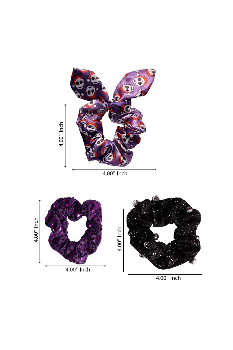The Nightmare Before Christmas Hair Scrunchies 3-Piece Set Official License, Alternate, color, Purple