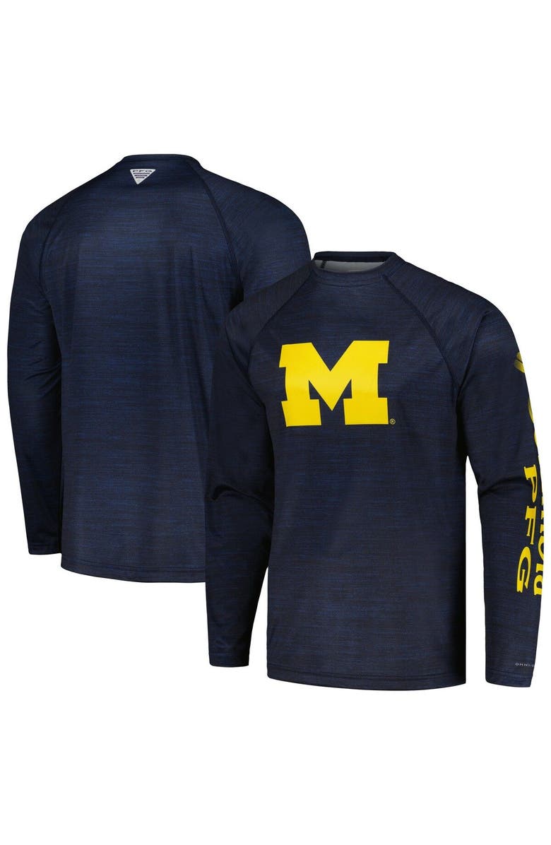 Columbia Men's Columbia  Navy Michigan Wolverines PFG Terminal Tackle Omni-Shade Raglan Long Sleeve T-Shirt, Main, color, Navy