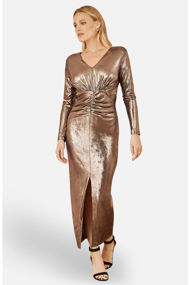 Long Sleeves With Maxi Dress, Main, color, Gold