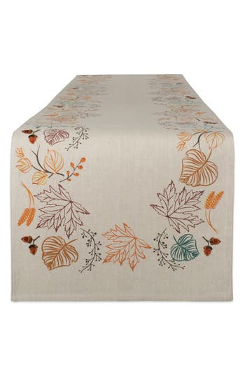 Design Imports Autumn Leaves Reversible Cotton Table Runner In Gray