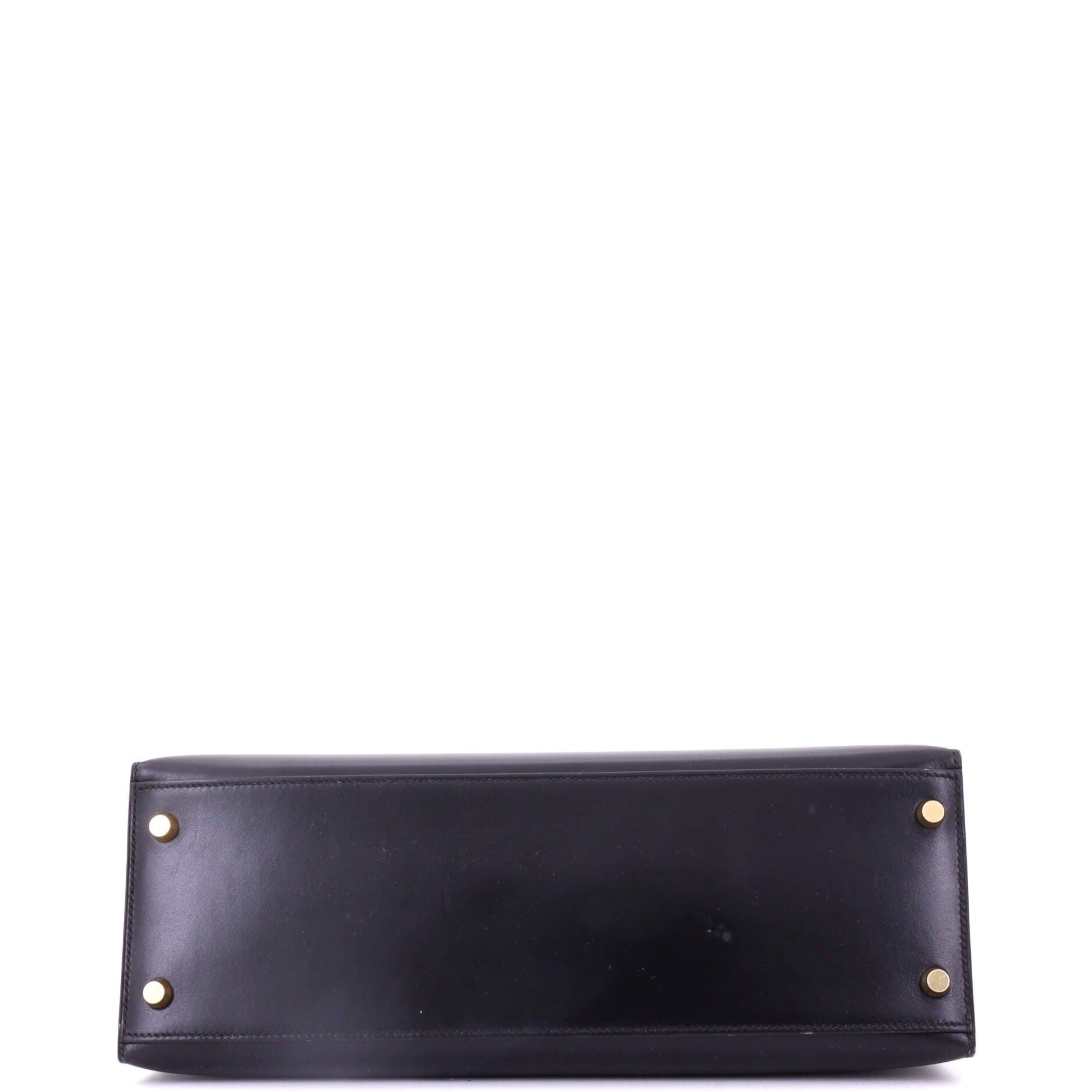 Pre-Owned Hermes Kelly Handbag Black Box Calf with Gold Hardware 32, Alternate, color, Noir