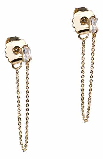 CZ by Kenneth Jay Lane Baguette Cubic Zirconia Draped Chain Front/Back Earrings