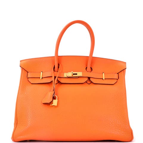 Birkin Handbag Orange Clemence with Gold Hardware 35