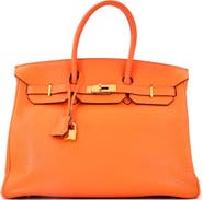 Pre-Owned Hermes Birkin Handbag Orange Clemence with Gold Hardware 35