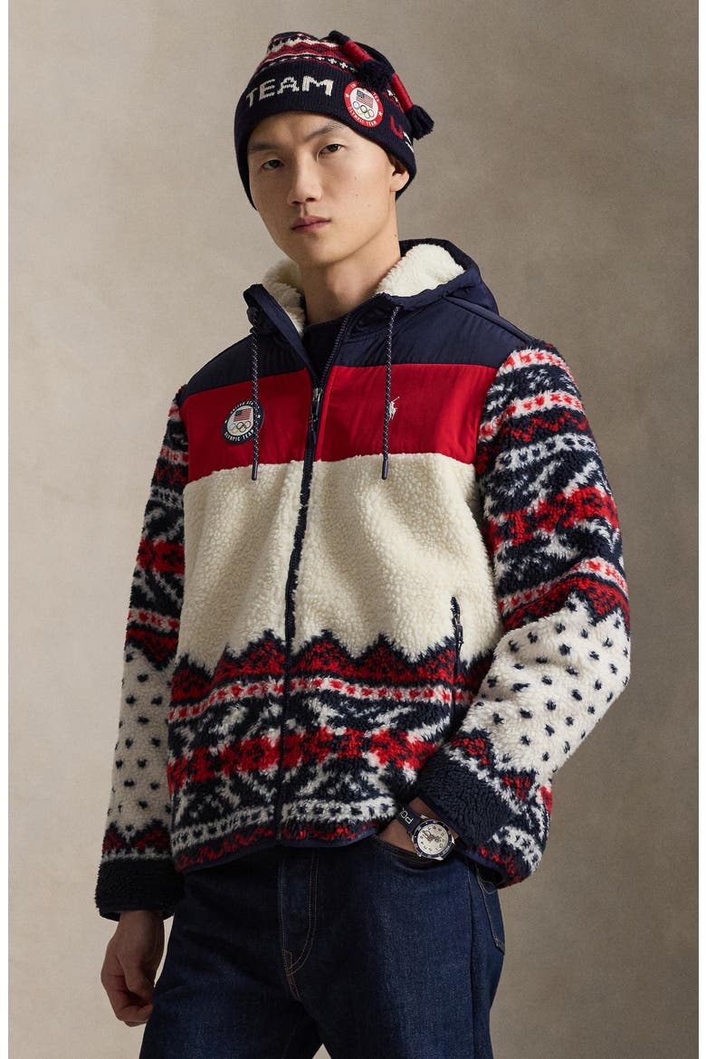 Team USA Hybrid Fleece Zip Hoodie, Alternate, color, REFINED NAVY MULTI
