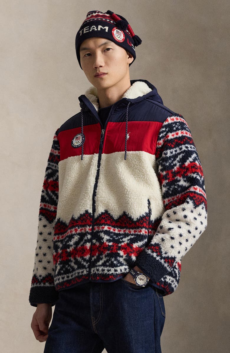 Polo Ralph Lauren Team USA Hybrid Fleece Zip Hoodie, Alternate, color, Refined Navy Multi