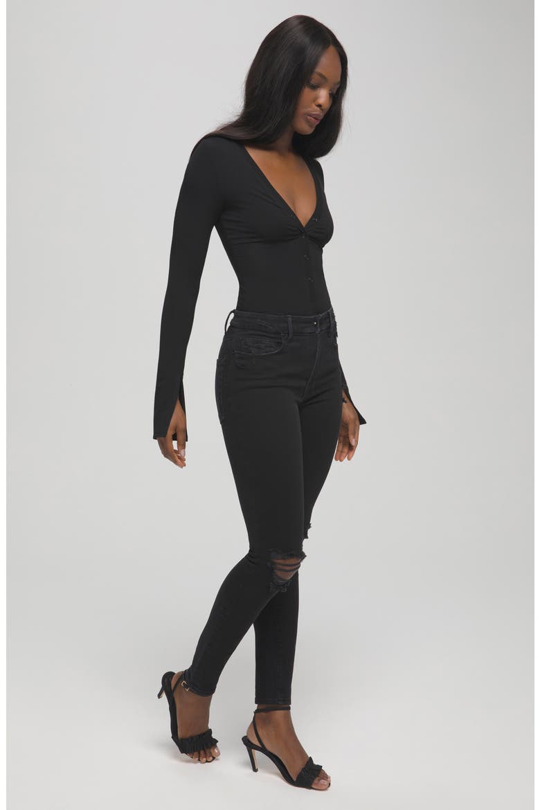 Deep V Henley Bodysuit, Alternate, color, BLACK001
