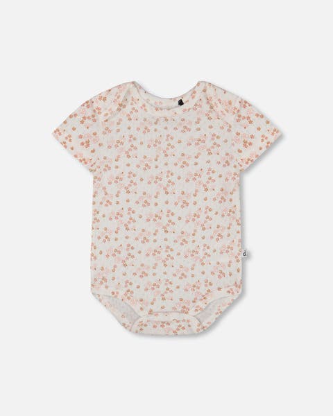 Deux Par Deux Jersey Pointelle Romper - Printed Pink Disty Flowers Deux Par Deux Jersey Pointelle Romper - Printed Pink Disty Flowers
