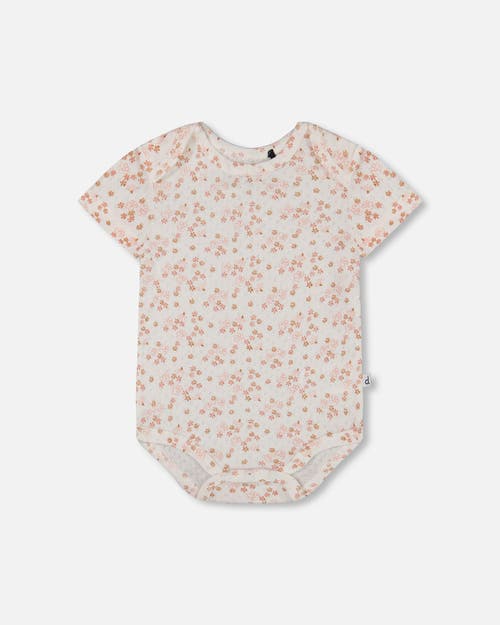 Deux Par Deux Baby Girl's Organic Cotton Pointelle Bodysuit Printed White And Pink Flowers In White With Pink Flowers