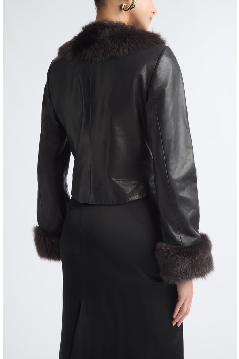 Sofie Leather Jacket with Genuine Shearling Trim, Alternate, color, NOIR CLASSIQUE