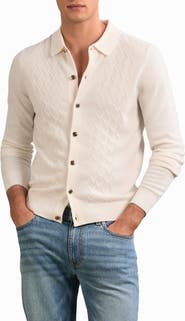 Reiss Gideon Collared Diamond Texture Wool Cardigan