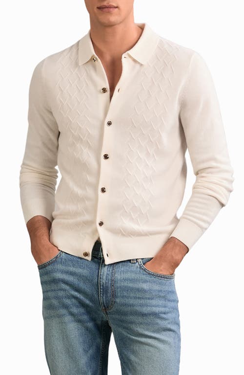 Reiss Gideon Collared Diamond Texture Wool Cardigan In White