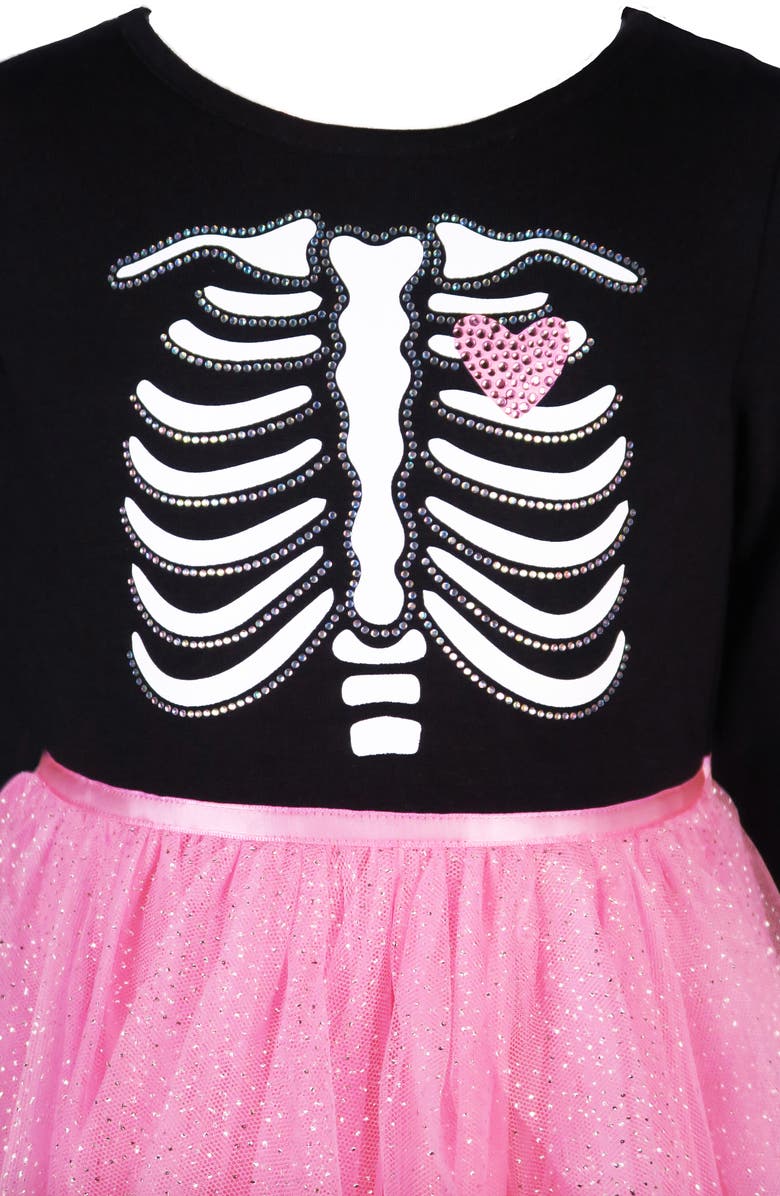 Zunie Kids' Skeleton Tutu Dress, Alternate, color, Black/ Pink