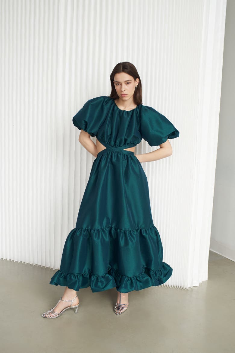 Laila Maxi Taffeta Dress, Alternate, color, Emerald Green