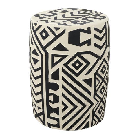 Rafi 17.75" MidCentury Modern Geometric Drum Garden Stool