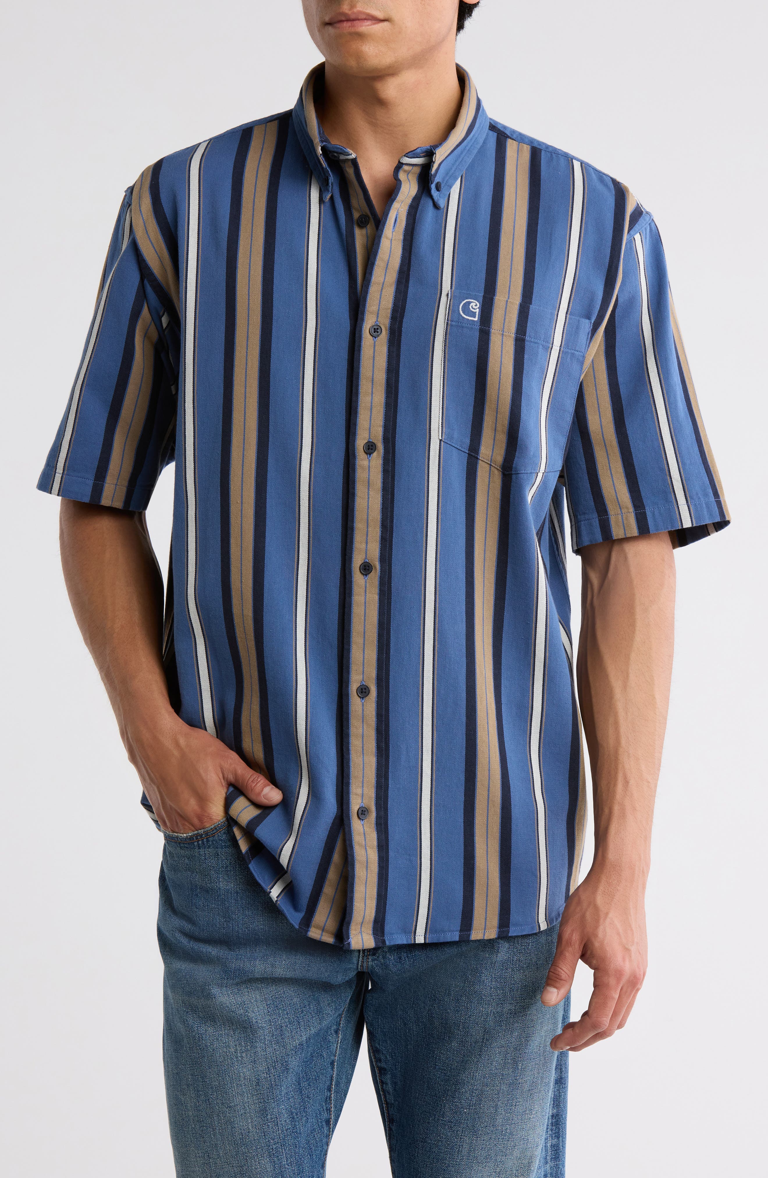 Carhartt Work In Progress Jarrell Stripe Short Sleeve Cotton Button ...