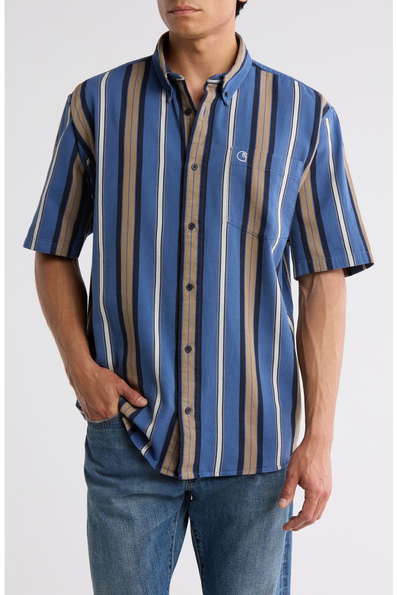 Jarrell Stripe Short Sleeve Cotton Button-Down Shirt, Main, color, JARRELL STRIPE/ BLUE
