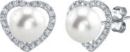 The Pearl Source Freshwater Pearl & Diamond Heart Amour Earrings