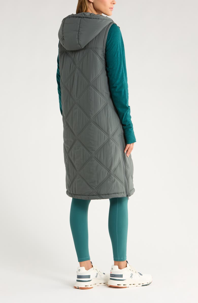 Zella Long Hooded Puffer Vest, Alternate, color, Green Urban
