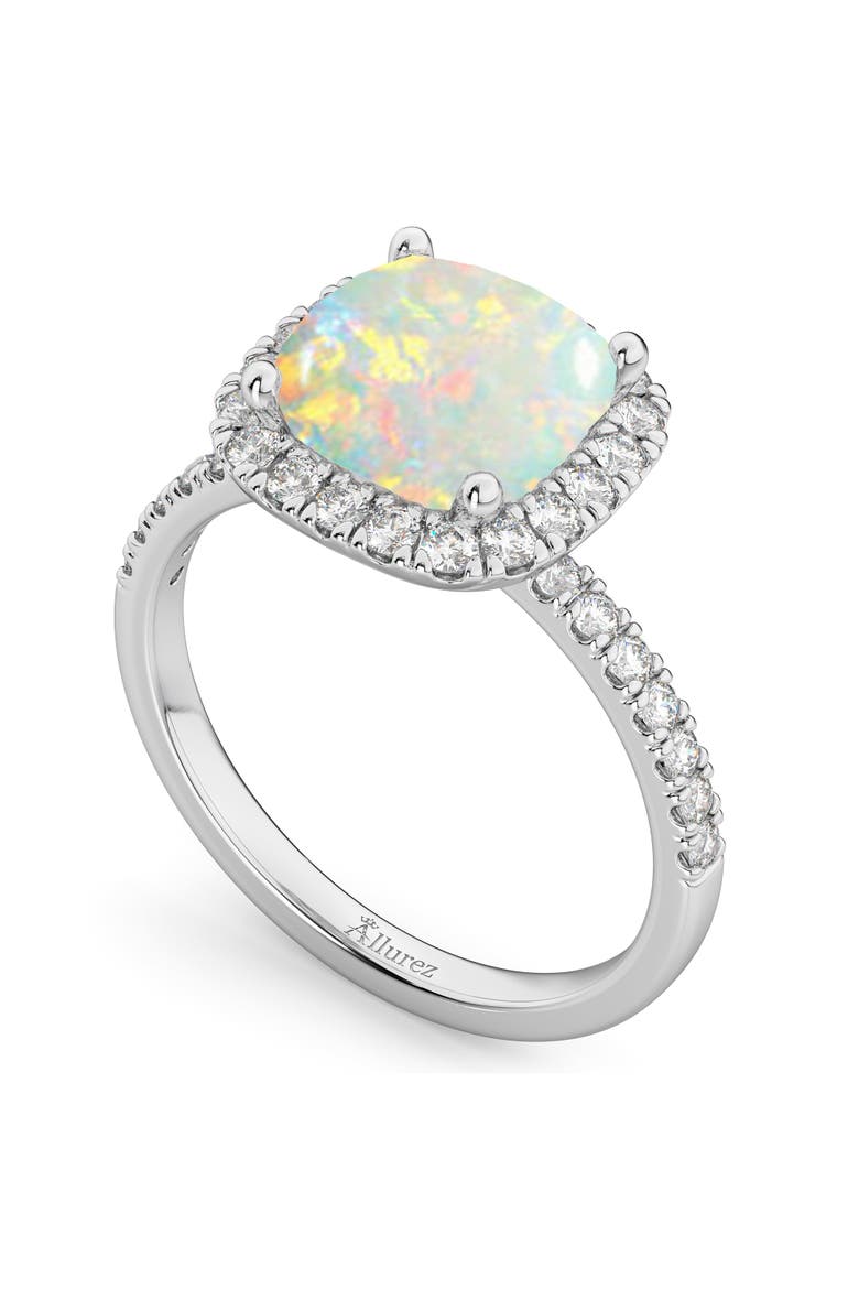 Cushion Halo Opal & Diamond Engagement Ring 14K Gold, Alternate, color, 3.11ct/White Gold