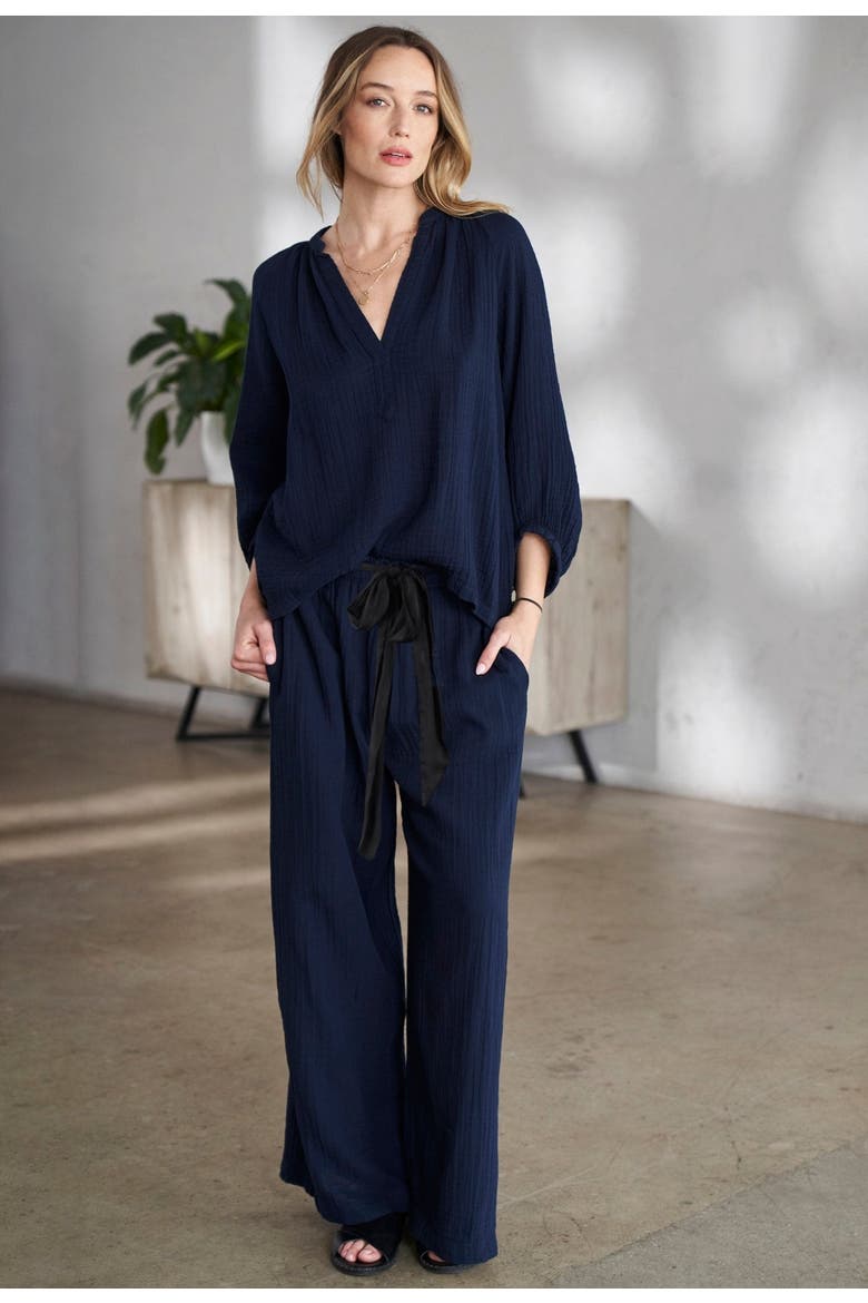 Gauze Palazzo Pant, Alternate, color, Navy