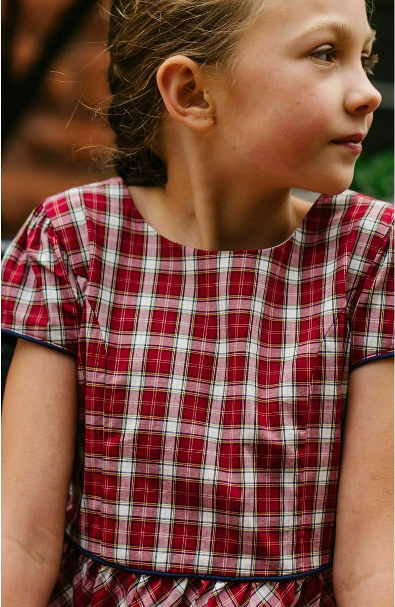 Hope & Henry Girls' Organic Short Sleeve Schoolgirl Dress, Kids, Alternate, color, Dark Red Collegiate Check