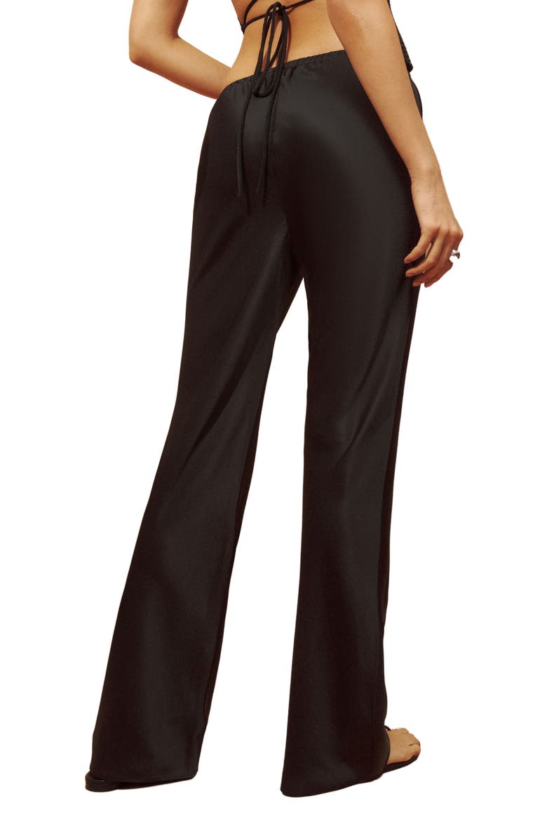 Reformation Gale High Waist Satin Pants, Alternate, color, Black