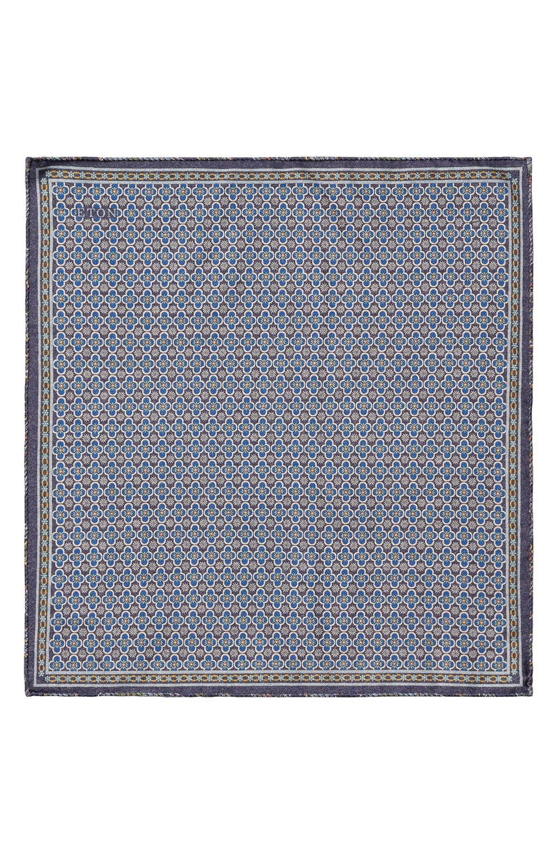 Eton Navy Quatrefoil & Paisley Reversible Wool Pocket Square, Alternate, color, Medium Blue