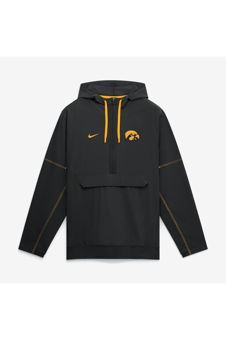 Men's Nike Black Iowa Hawkeyes 2026 Sideline Anorak Half-Zip Hooded Jacket, Main, color, Black