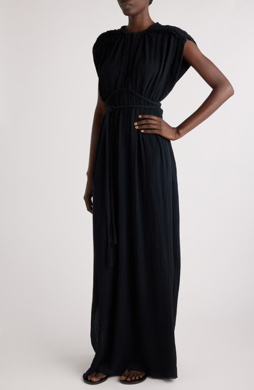 Shop Isabel Marant Joya Plissé Cotton Gauze Maxi Dress In Black