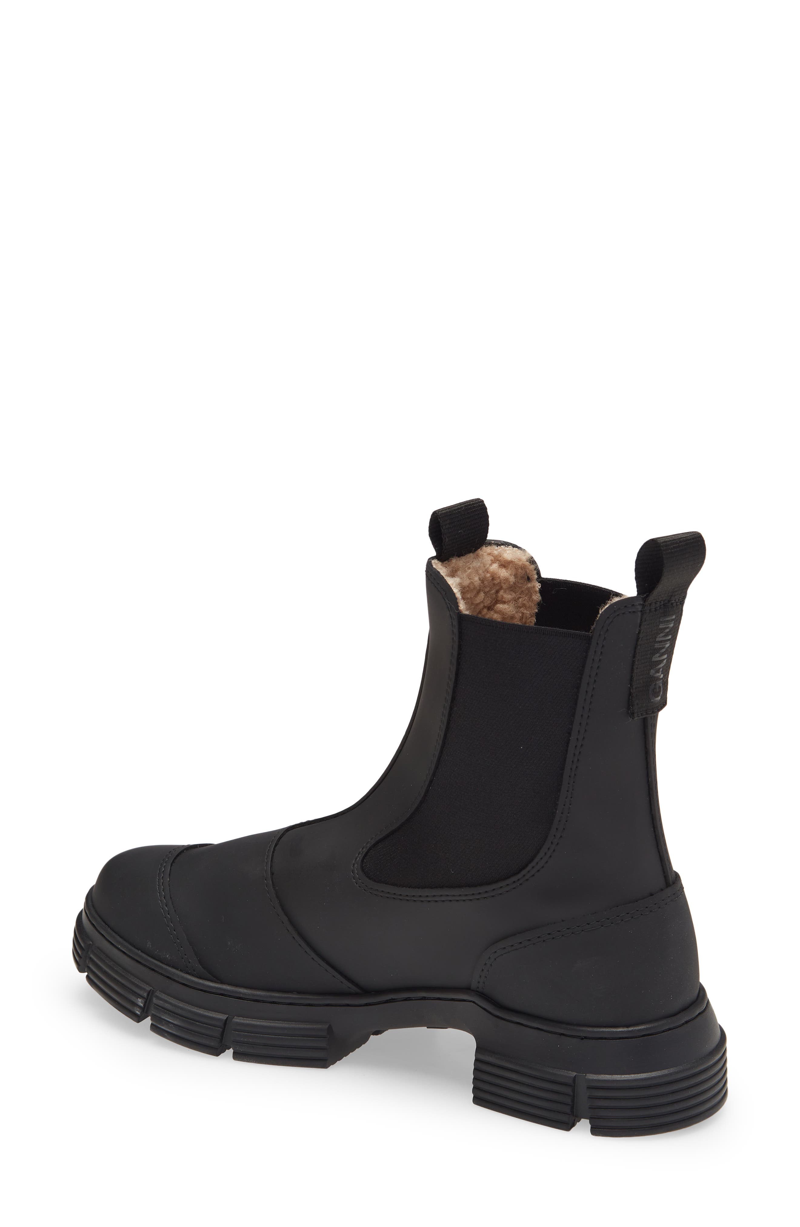 Fur City Faux Shearling Lined Chelsea Boot, Alternate, color, BLACK