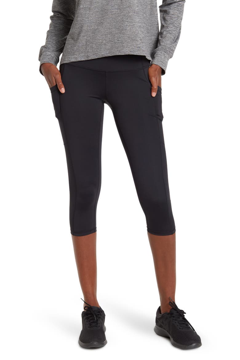 High Waist Sweat To Swim UPF Capri Cropped Pants, Main, color, BLACK