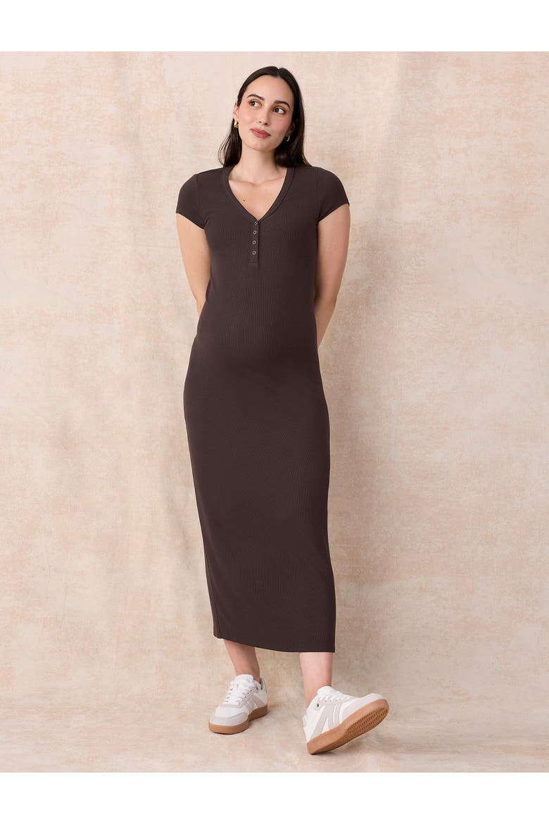 Short Sleeve Henley Bodycon Maxi Dress, Alternate, color, Chocolate Tort