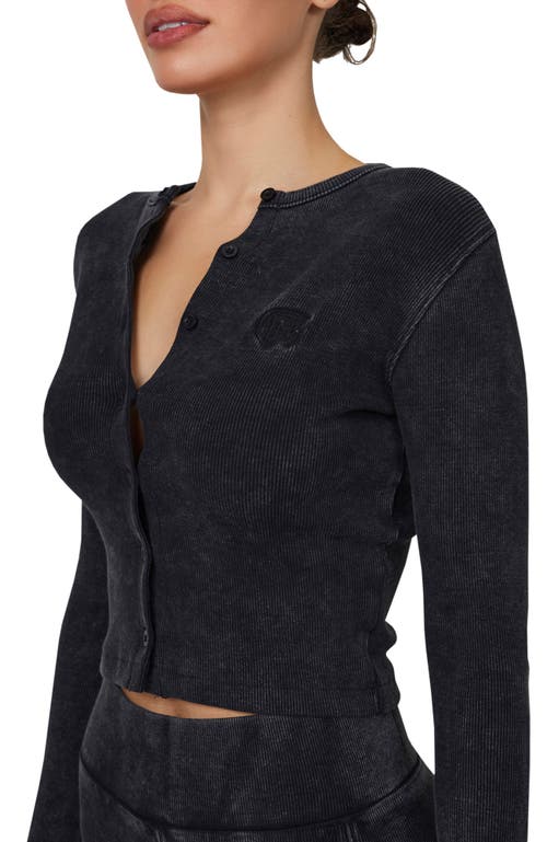 Good For Nothing Ribbed Vintage Buttoned Long Sleeve T-shirt In Black