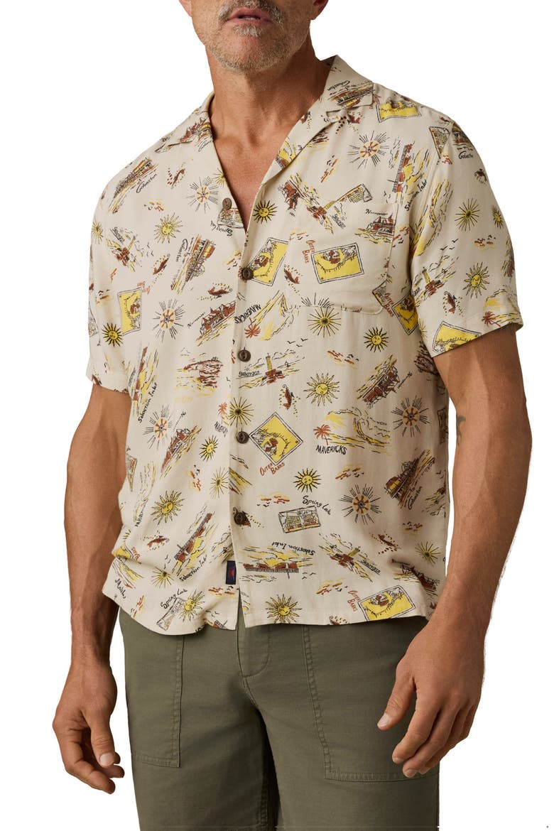 Knoa Tropical Print Camp Shirt, Main, color, WAVE BREAKS SCENIC
