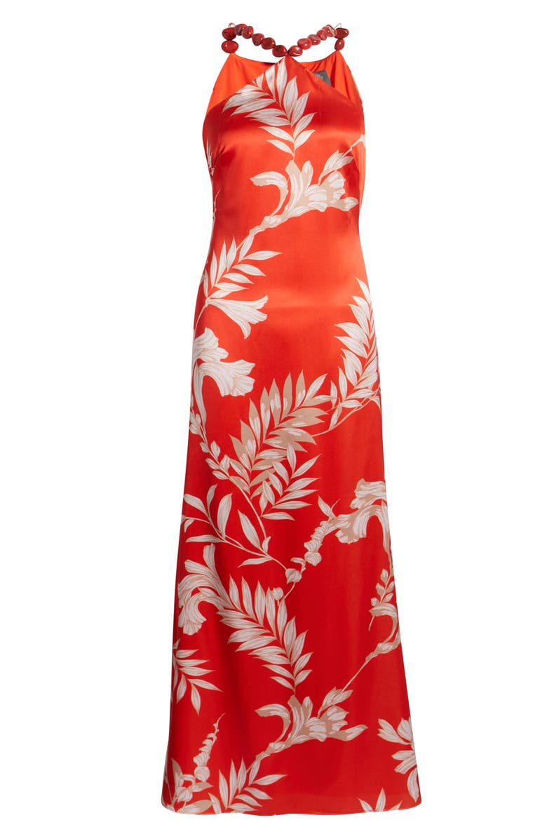 Vince Camuto Beaded Halter Neck Satin Gown, Alternate, color, Red