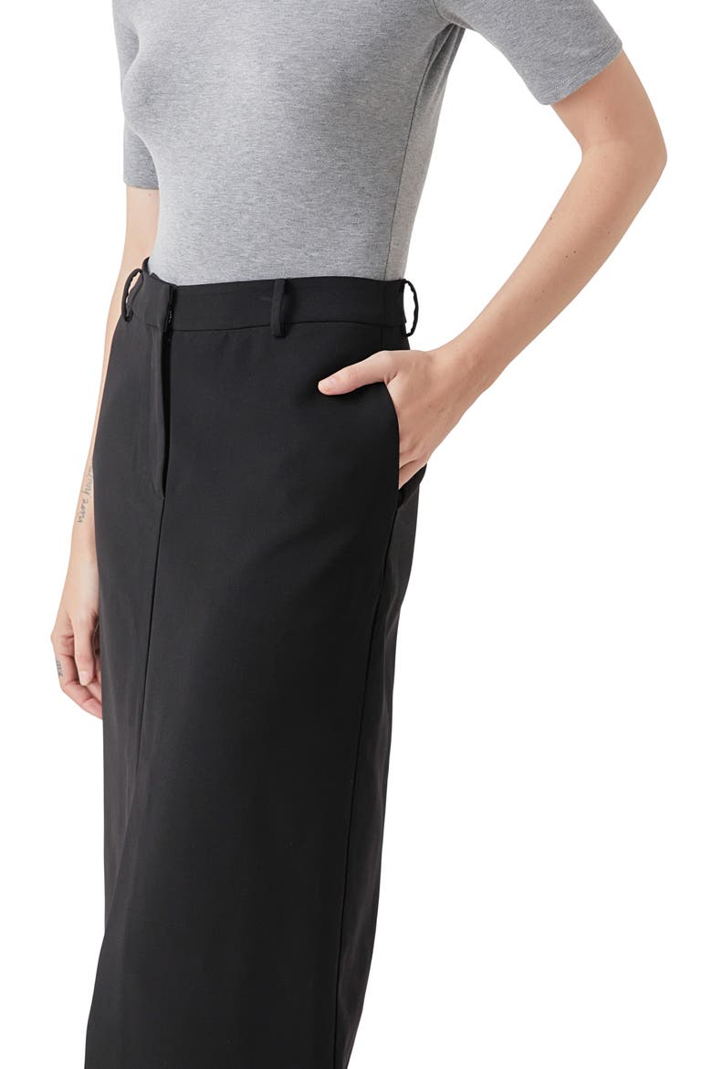 Front Slit Mid Rise Maxi Skirt, Alternate, color, BLACK