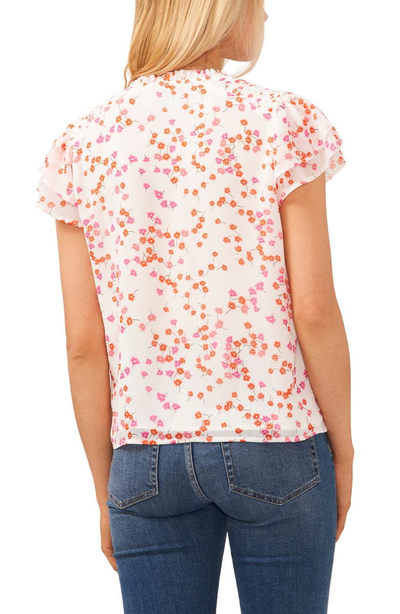 CeCe Scattered Daisies Split Neck Top, Alternate, color, 